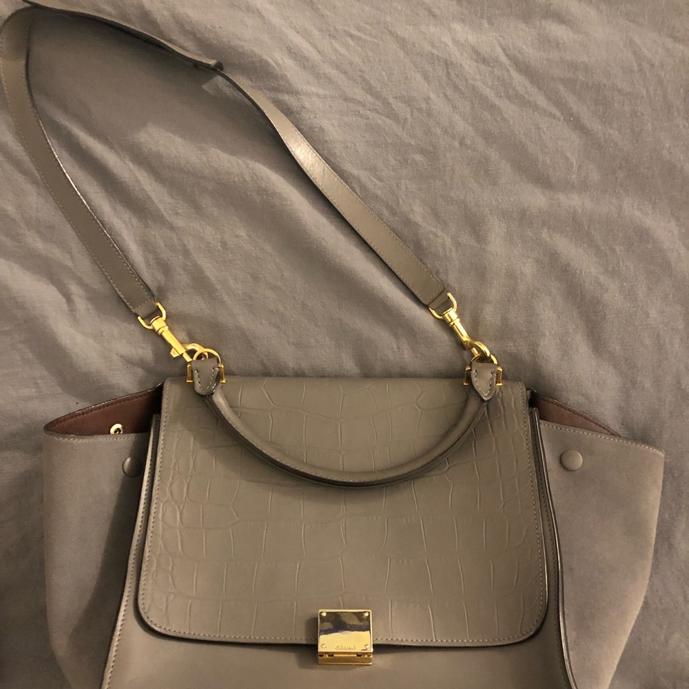 Celine Croc Stamped Leather/Suede Med. Trapeze Bag - Picture 3 of 4